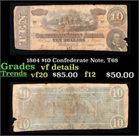 1864 $10 Confederate Note, T68 Grades vf details