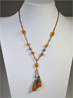 Art Deco Drop Link Glass Necklace, Presumed Czech