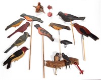 AMERICAN OR GERMAN CARVED AND PAINTED BIRDS, LOT