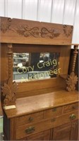 Oak Sideboard With Mirrored Back And Gallery Top