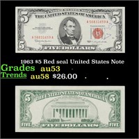 1963 $5 Red seal United States Note Grades Select