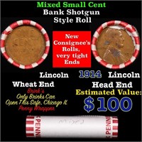 Mixed small cents 1c orig shotgun roll, 1914-p Lin