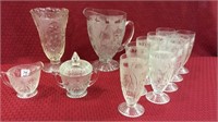 Set of Clear Iris Pattern Glassware