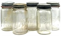 (5) Ball Special Clear Quart Jars with Milk Glass