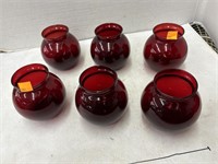 6 Ruby Red Glass Candle Holders