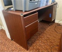 Wood Office Desk -(1-Piece w/ 2 Drawers & Cabinet)