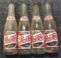 Lot of 4 Glass Pepsi Pepsi-Cola Soda Bottles