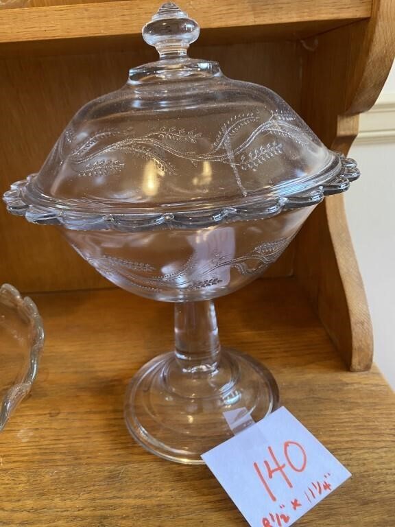 BRYCE HIGBEE BARLEY GLASS COVERED COMPOTE