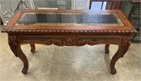 Exquisite Vintage Carved Wood Granite Top Table