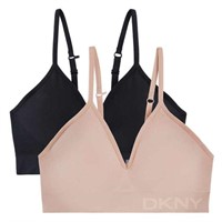 2-Pk DKNY Women's LG Seamless Bra, Black and Tan