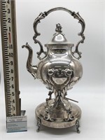 Tilting Silver Plate Teapot With Warming Stand