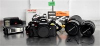 Pentax film camera, lenses, flashes