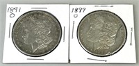1891-O & 1899-O Morgan Silver Dollars.