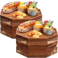 Geetery 12 Pcs Octagon Acacia Wood Serving Trays