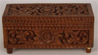 INTRICATELY CARVED FELT LINED JEWELRY BOX