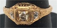 14k Gold & Diamond Filigree Antique Ring