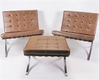 Pair of Barcelona Chairs and Ottoman, by Knoll