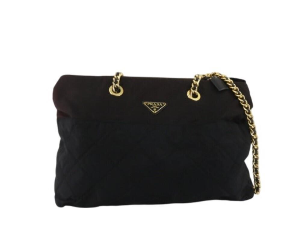 PRADA Black Canvas Chain Shoulder Bag