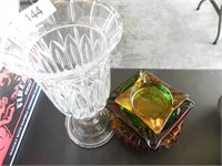 Clear Pedestal Vase, Assortment of Ashtrays