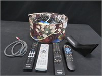 BOX ASSORTED AUDIO /  VISUAL CABLES & REMOTES