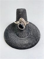 Vintage Sterling Native Black Onyx Ring 3 G S-7.25