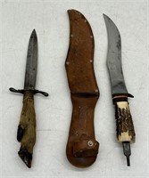 (2) Vintage Knives w/Deer Hoof & Antler Handles -