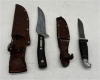 (2) Vintage Knives w/Leather Sheaths - Schrade-Wal