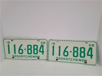 Two 1968 Sask. License Plates