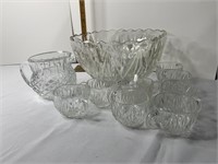 Glass punch bowl cups and pitcher