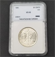 1945 Walking Liberty silver half dollar MS66 by NN