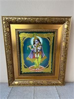 Framed Lord Krishna Standing In Lotus Flower Art
