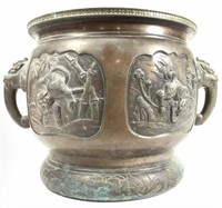 Antique Japanese 4-scene Bronze Handled Urn