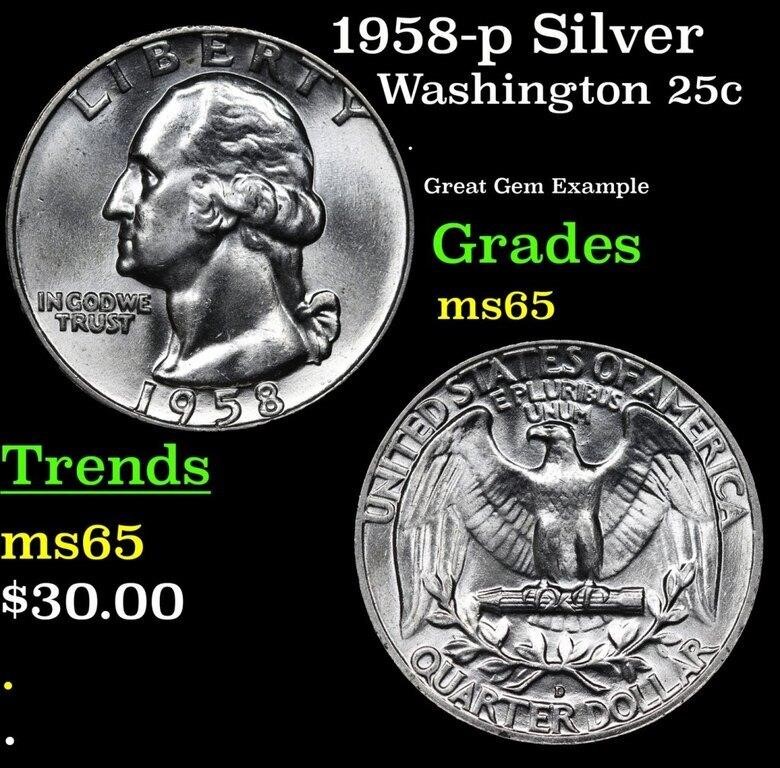 1958-p Washington Quarter Silver 25c Grades GEM Un