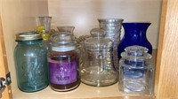 Vases, Candles, Blue Ball Jar, & Candy Dishes