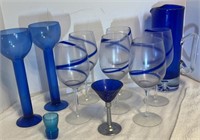 Set of 6 Blue Swirled Wine Glasses, and More