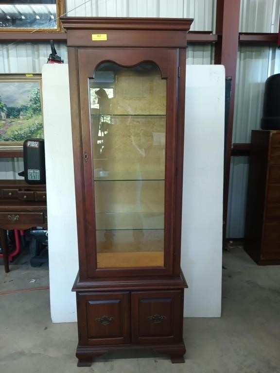 Illuminated wooden curio cabinet w/ 3 glass