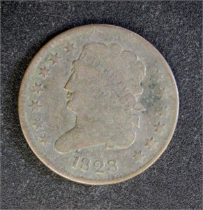 US Coins 1828 Half Cent, Thirteen Stars, circulate