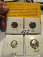 proof set of coins 1963 penny,1962 nickel,1978