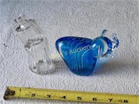 cobalt blue & striped art glass elephant & bottle