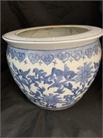 BLUE & WHITE PLANTER - 12 X 10 “ - NEEDS CLEANING