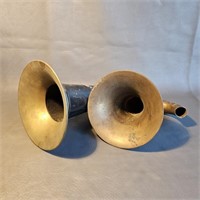 Two Antique Brass Record Player Horns -as is