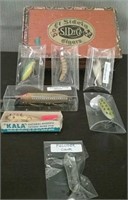 Cigar Box With 7 Antique Fishing Lures