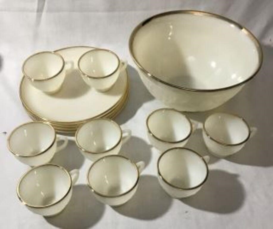 Anchor Hocking Milk Glass w/ Gold Trim Set