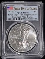 2021-(P) T-1 AMERICAN SILVER EAGLE PCGS MS70