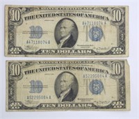 (2) 1934 U.S. $10 SILVER CERTIFICATES W/BLUE SEAL