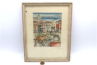 Signed Orig. Framed "2 Cats" Etching, A. Jauss