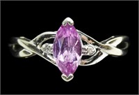 10K White gold marquise cut pink sapphire ring