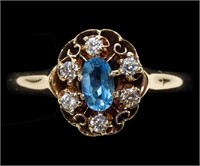 9K Yellow gold vintage blue spinel and crystal
