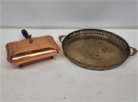 Copper Silent Butler and Brass Tray