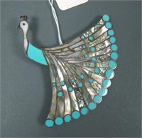 Sterling Turquoise & MOP Peacock Pin/Necklace